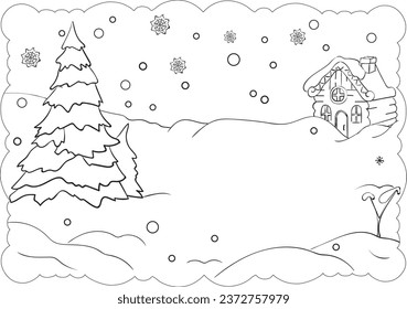 Printable winter scene coloring page printable stock vector royalty free