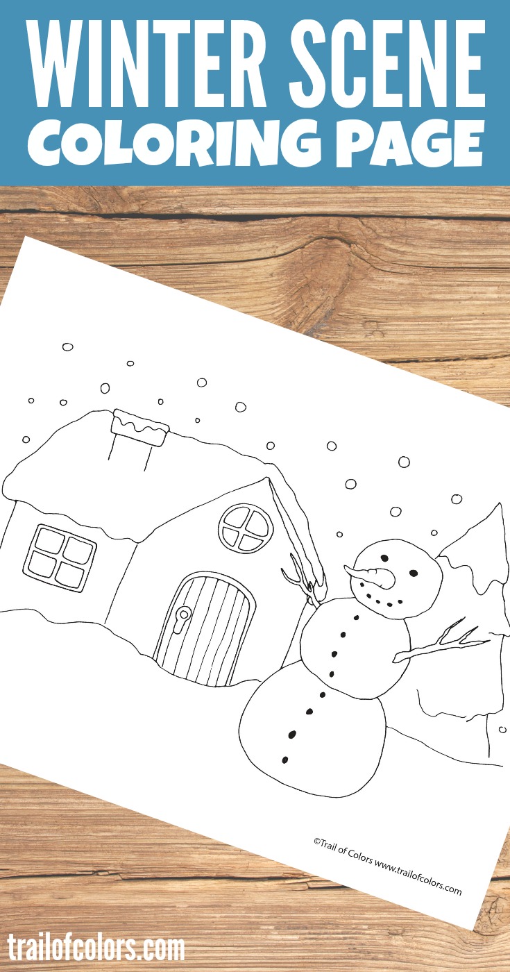 Winter scene coloring page for kids