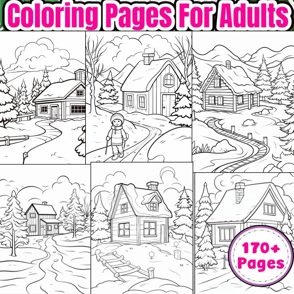 Winter scenes coloring pages for adult