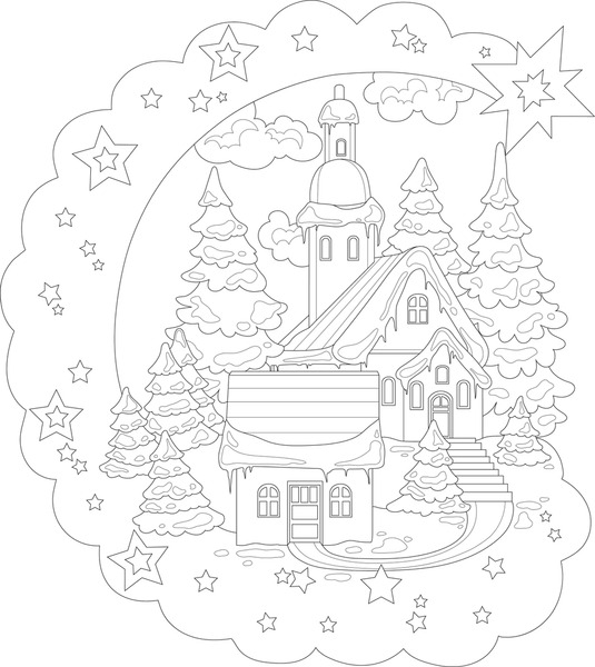 Thousand coloring book winter scene royalty