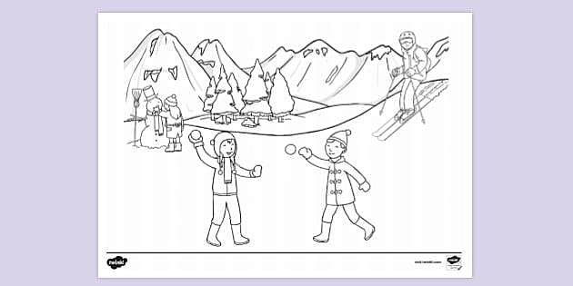 Free printable winter scene colouring page