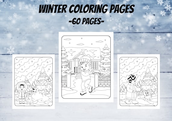 Winter coloring pages printable pages winter scene coloring book happy winter scenes and relaxing interior designs download now