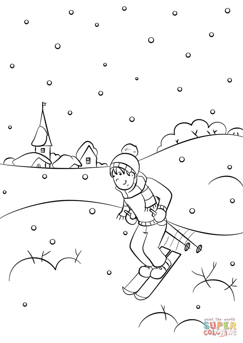 Winter scene coloring page free printable coloring pages