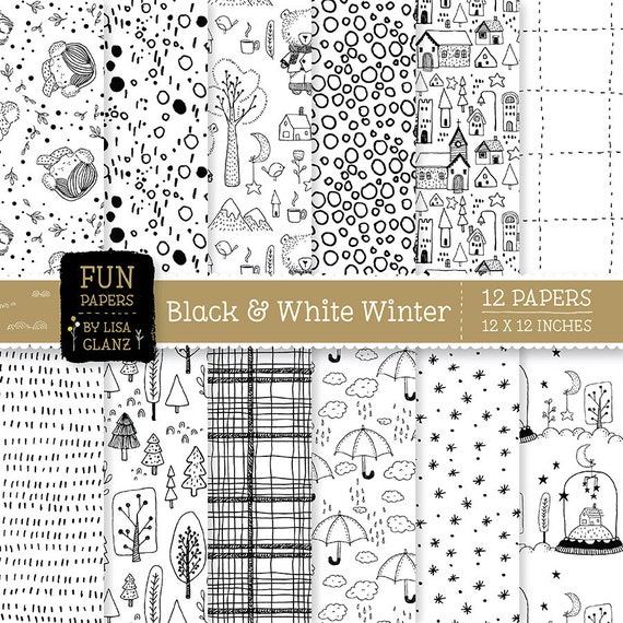 Black and white paper printable winter digital download papers in x inches coloring pages kids papers scrapbook planner