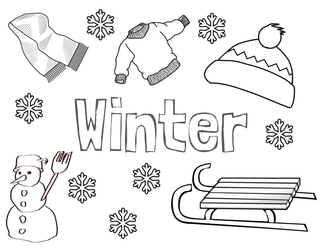 Printable winter season coloring page sheet digital download