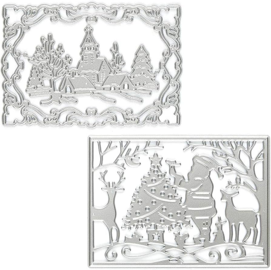 Metal winter house winter background christmas cutting dies embossing stencil for card making scrapbooking paper album stamps reindeer elk tree die cuts for diy christmas dãcor paper craft