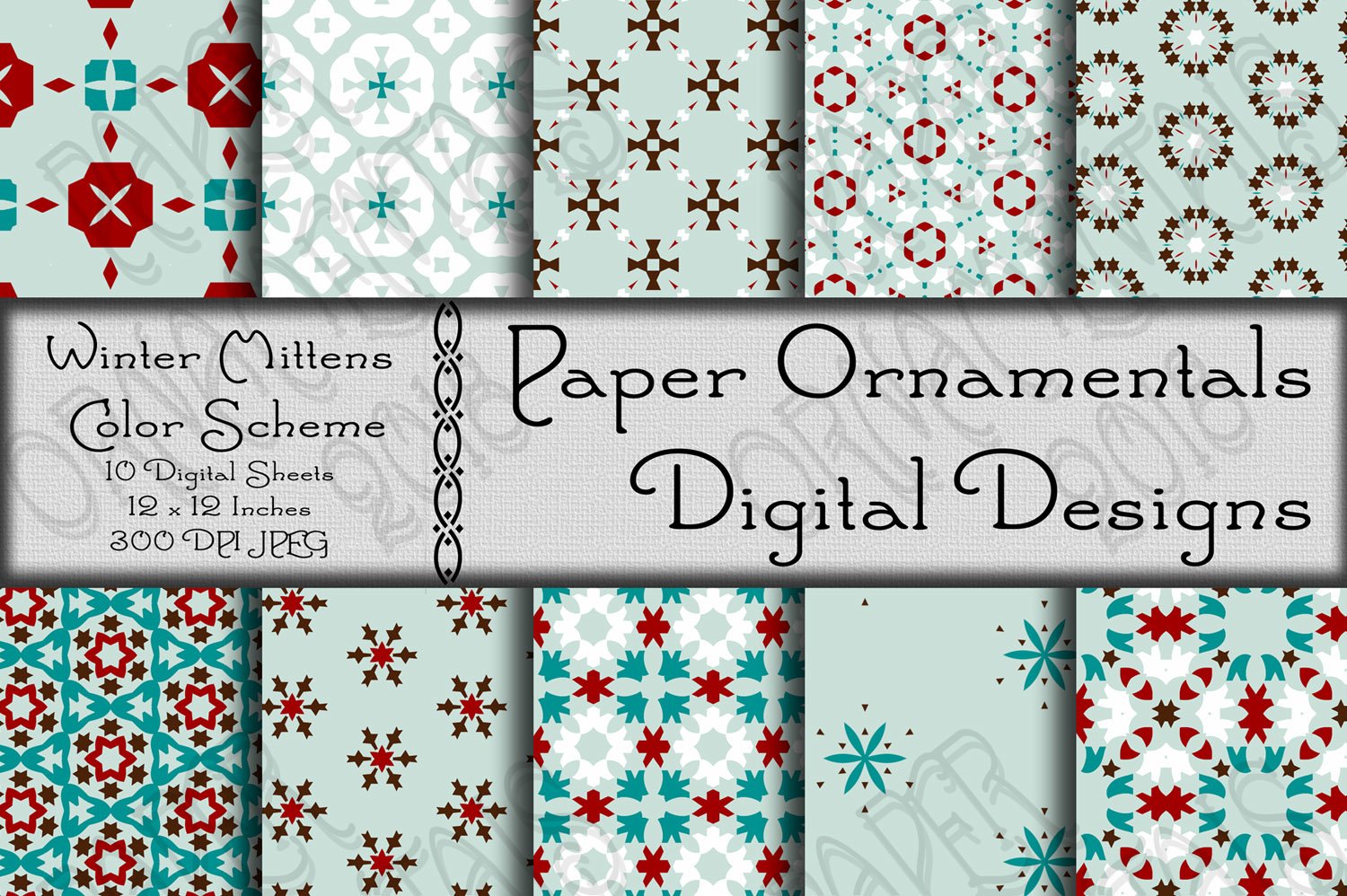 Christmas holiday winter mittens digital paper