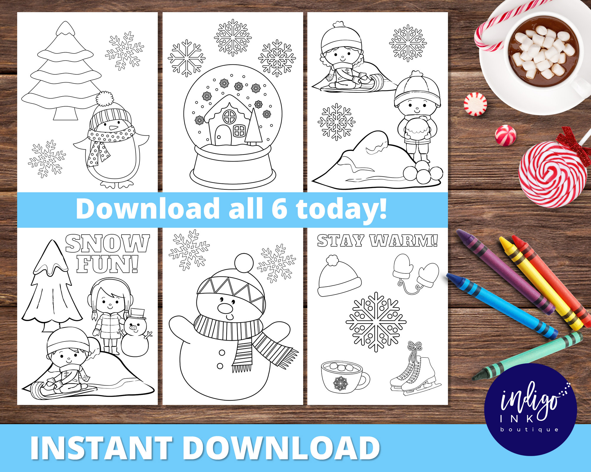 Winter coloring page for kids instant download snow coloring sheets kids printables kids activity page instant download