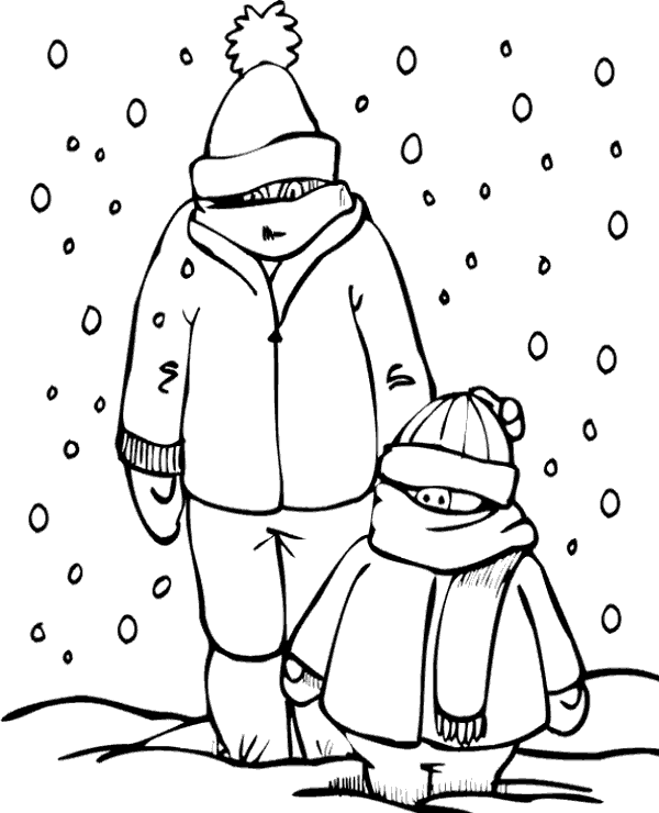 Winter coloring picture with kids