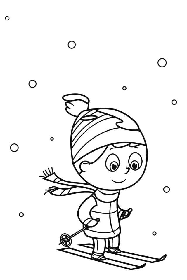 Boy skiing in winter coloring page