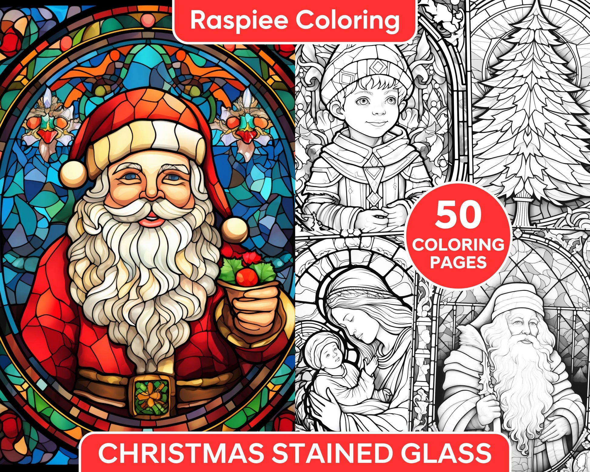 Christmas stained glass grayscale coloring pages for adults printa â coloring