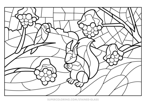 Winter squirrel stained glass coloring page free printable coloring pages