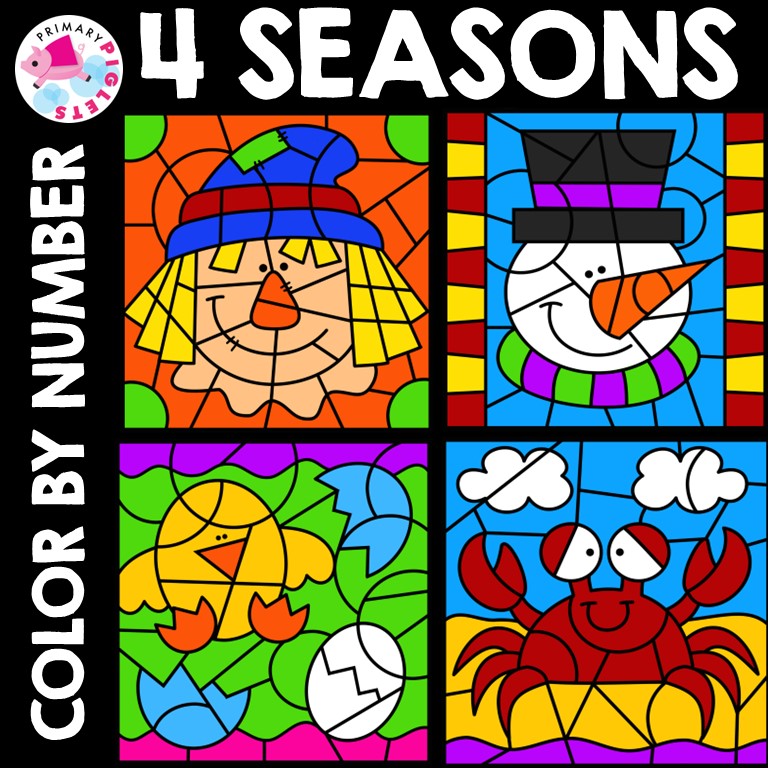 Fall color by number winter color by number spring color by number summer color by number made by teachers