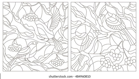 Set contour illustration stained glass winter stock vector royalty free