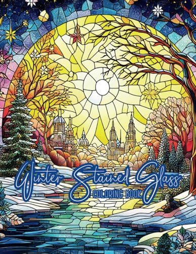 Winter stained glass coloring book coloring book for adults and kids stress relieving christmas season coloring pages by aks brand