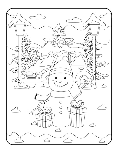 Premium vector winter vector illustration template in black and white for kids background pattern coloring book