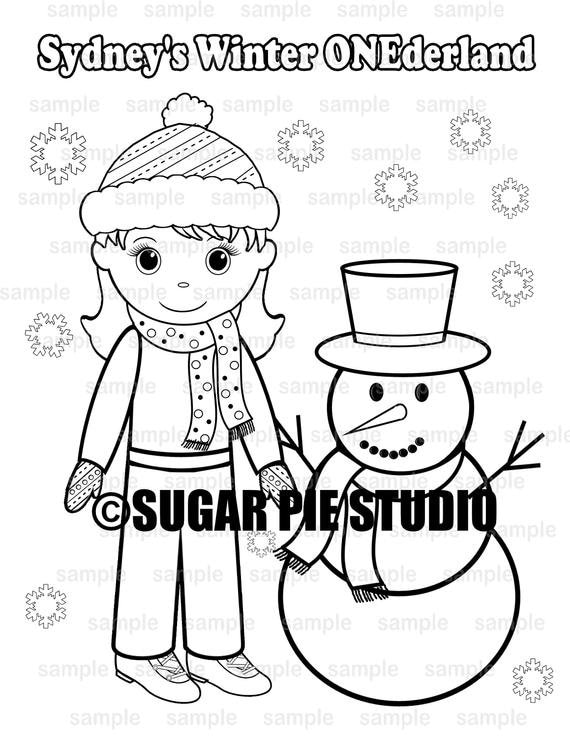 Personalized winter wonderland coloring page birthday party favor colouring activity sheet personalized printable template