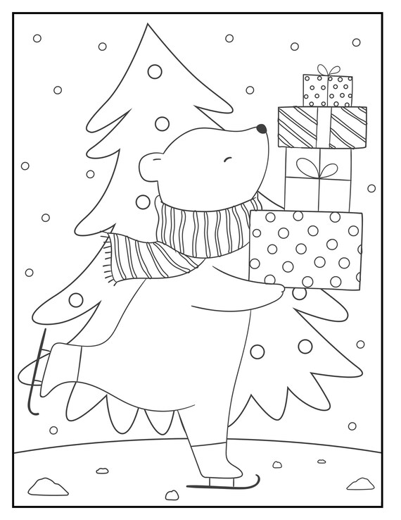 Printable christmas and winter theme coloring book pages digital download