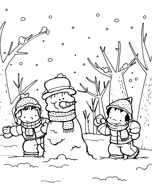 Snowman coloring worksheet for winter