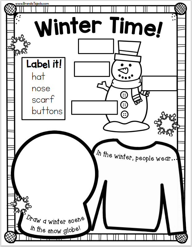 Winter coloring pages activity posters kindergarten first grade