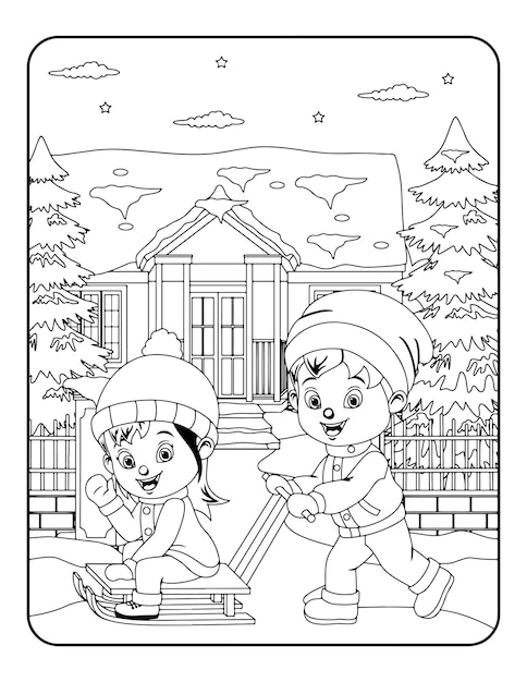 Premium vector winter vector illustration template in black and white for kids background pattern coloring book