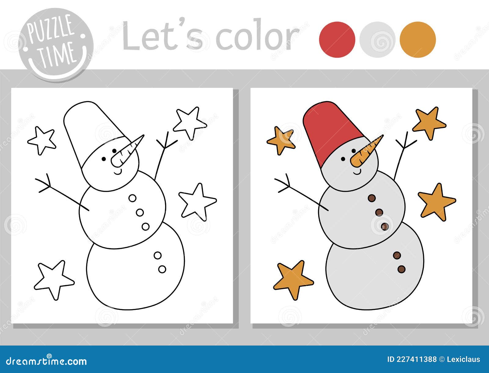 Christmas coloring page for children funny snowman vector winter holiday outline illustration with cute snow man and stars stock vector