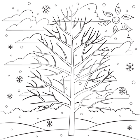 Winter tree coloring page free printable coloring pages