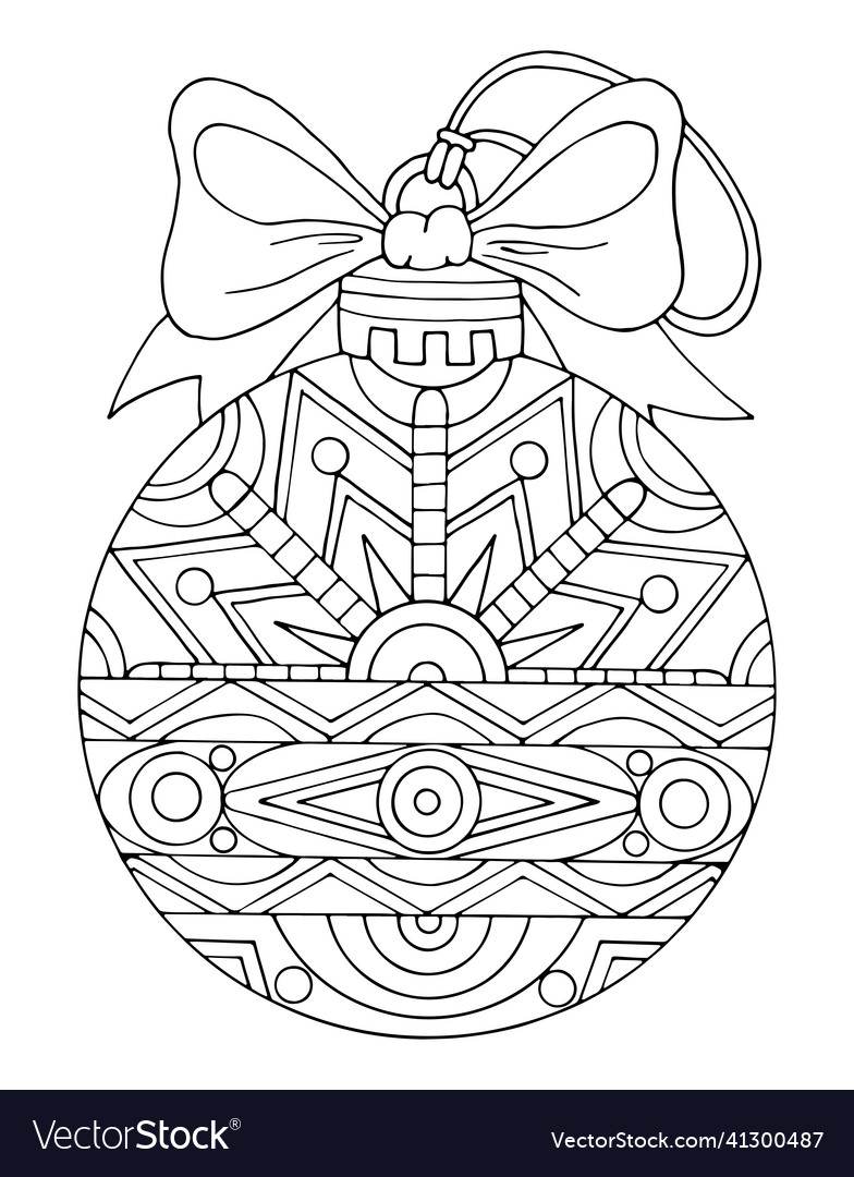 Winter coloring page with toy ball christmas tree vector image