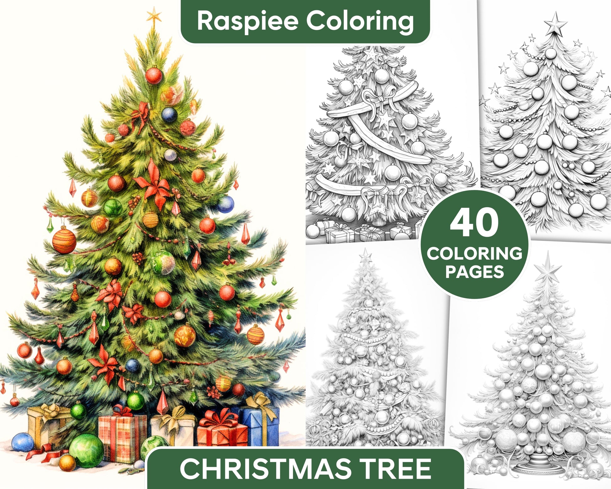 Christmas tree grayscale coloring pages for adults printable pdf i â coloring