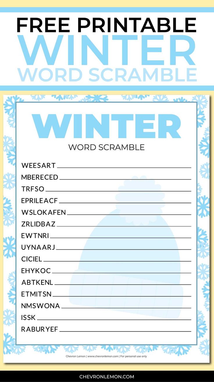 Free printable winter word scramble winter words holiday words printable games for kids