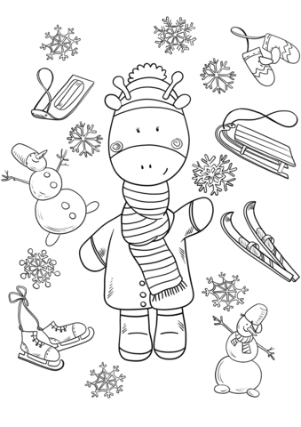 Baby giraffe in winter coloring page free printable coloring pages