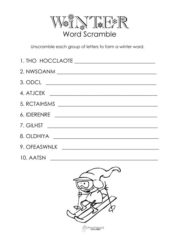 Fun winter word scramble activity sheet