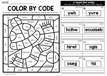 Winter color by sight word nd grade words unscramble the word worksheets