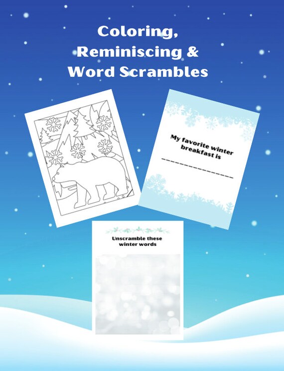 Winter fun coloring and activity book large print printable coloring book for seniors