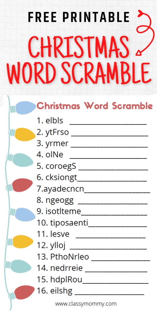 Free printable winter word scramble