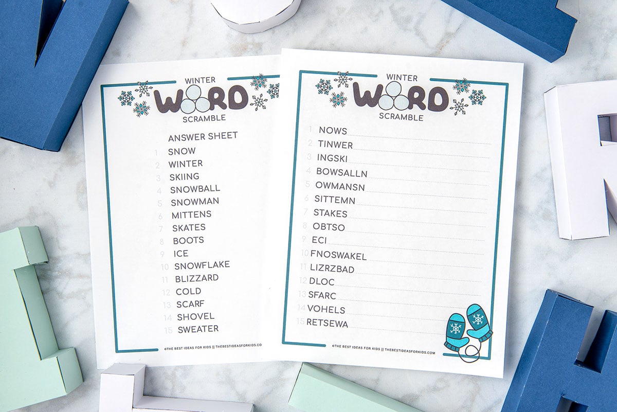 Winter word scramble free printables