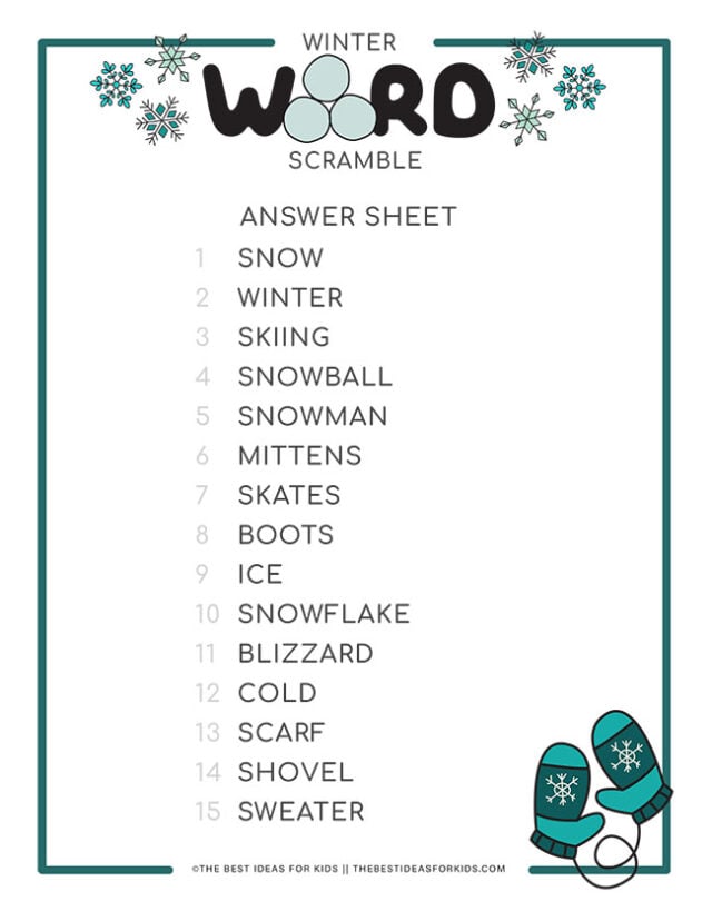 Winter word scramble free printables