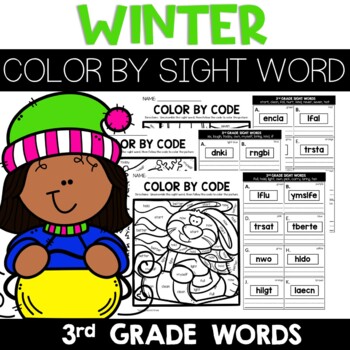 Winter color by sight word rd grade words unscramble the word worksheets