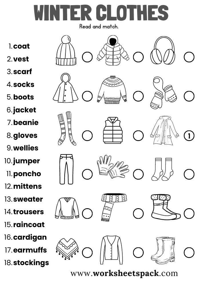 Free winter clothes worksheets pdf