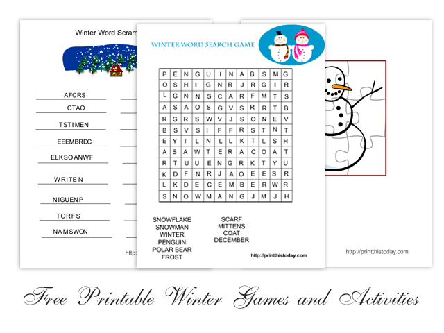 Free printable winter games activities and puzzles