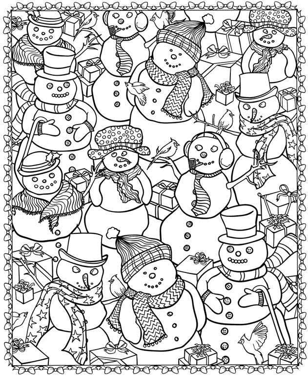 Art therapy coloring page winter snowmen