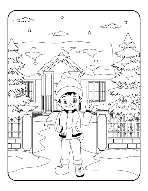 Premium vector winter vector illustration template in black and white for kids background pattern coloring book