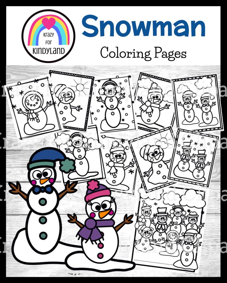 Snowman coloring pages booklet winter activity for cold weather inside recess