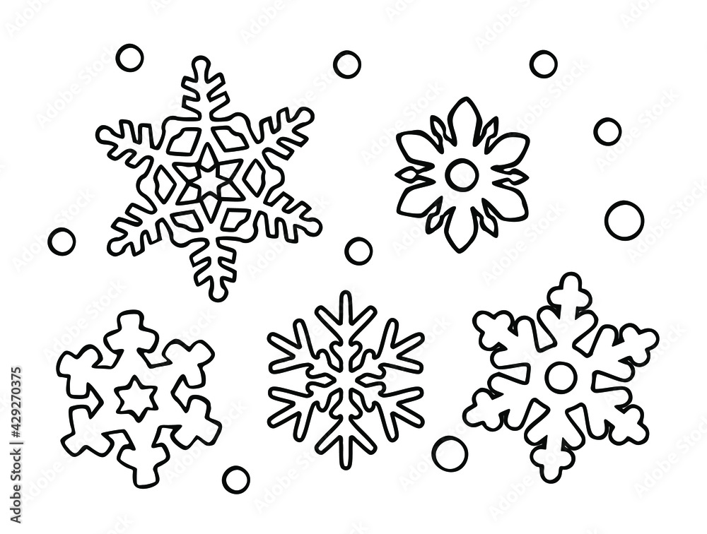 Snowflakessnowy weathersnowfallwinterlet it snow iconblack vector cartoon silhouette outline line art drawing illustrationplotter cuttingvinyl wall stickerlaser cutcoloring pages for kidsdiy vector