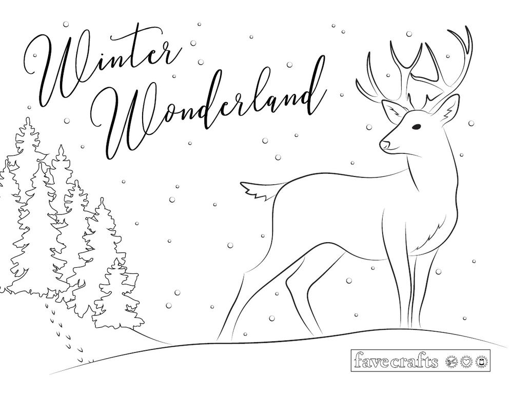 Winter wonderland deer coloring page