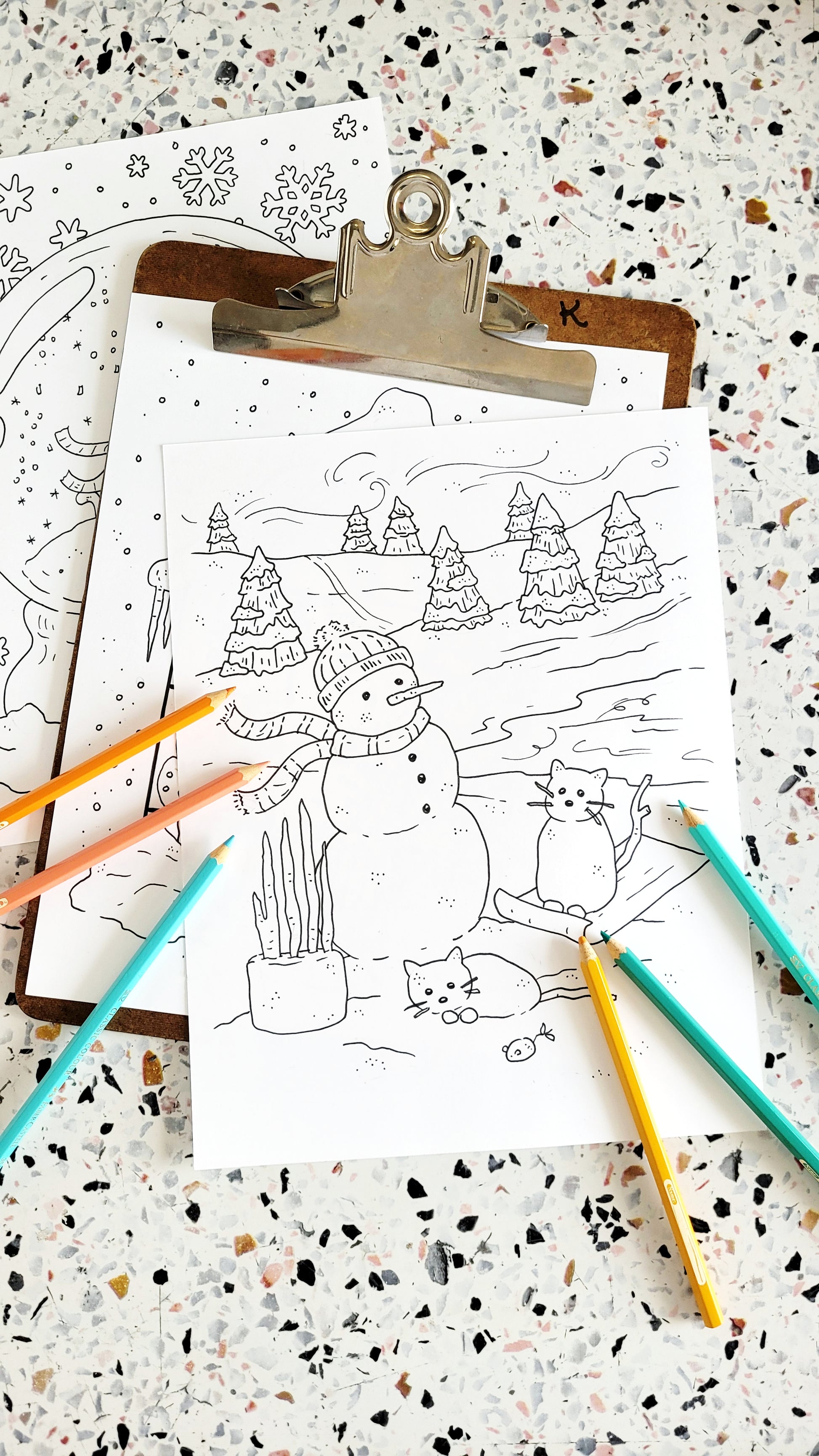 Winter wonderland coloring pages printable download set of â sketchy notions