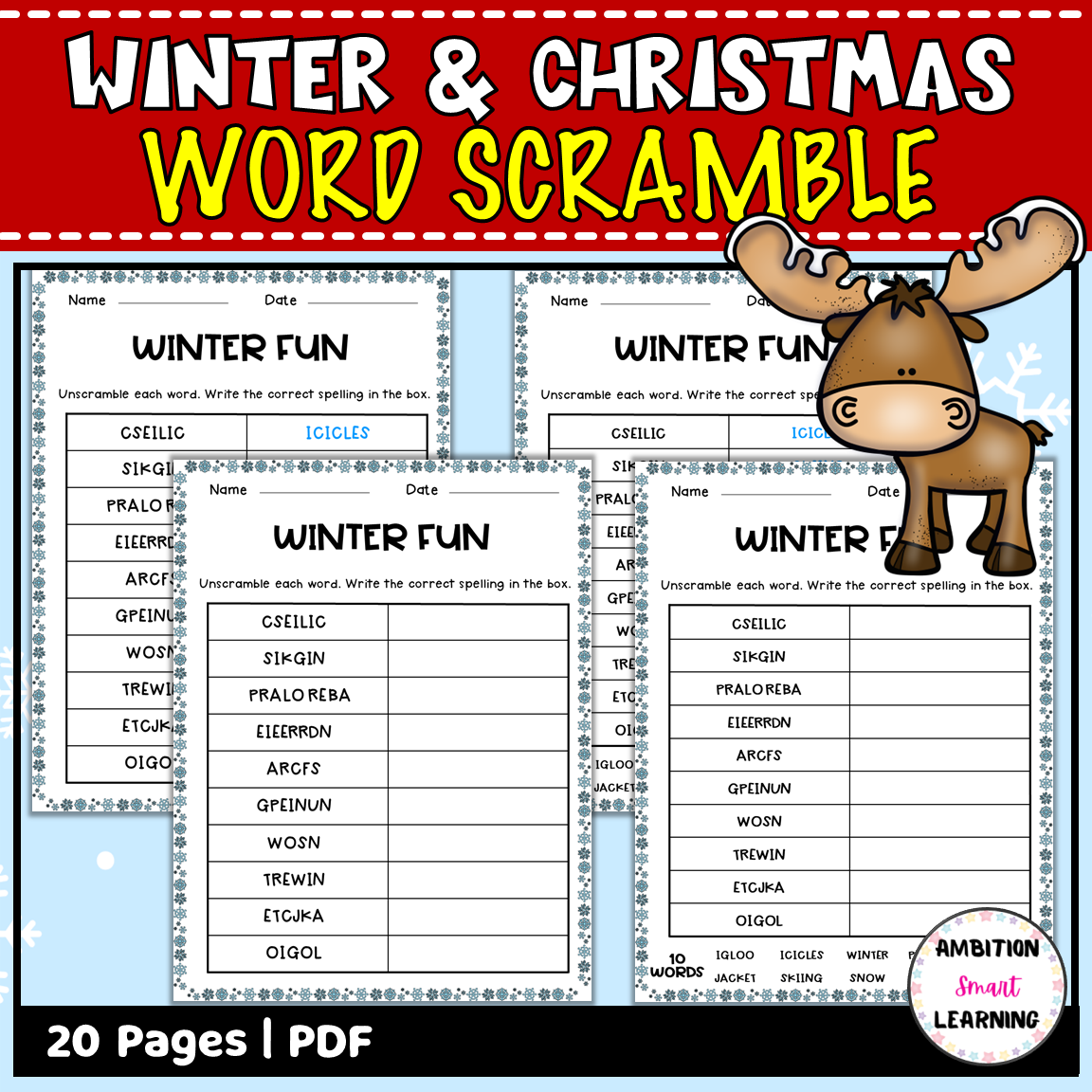 Winter christmas word search coloring pages crossword word scramble made by teachers