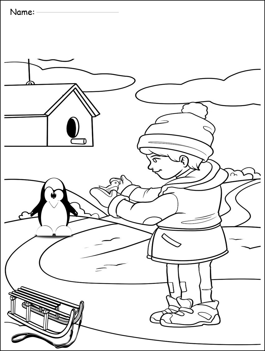 Winter coloring pages and writing paper for november december januaryworksheet made by teachers