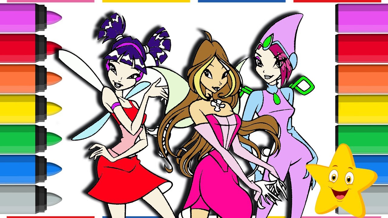 Winx club coloring pages ðªcoloring three friends