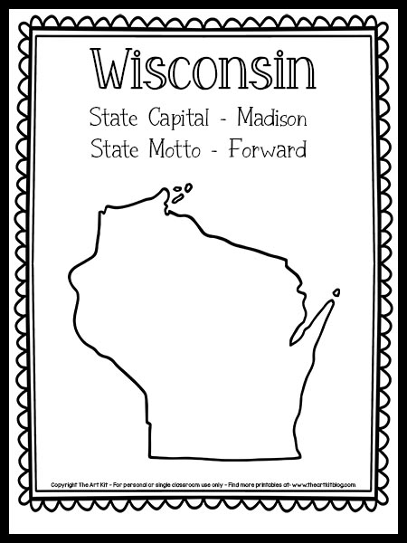 Wisconsin state outline coloring page free printable â the art kit